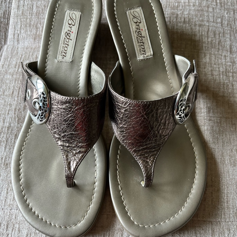 Brighton Metallic Bronze Thong Sandals with Silver Buckle